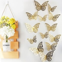 4sets 12Pcs/Set 3D Hollow Butterfly Wall Sticker Gold Silver Wedding Decoration Living Room Home Decor Butterflies Decal Stickers miniinthebox