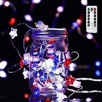 4th of July LED String Lights Independence Day Fairy Lights Battery Operated 8 Modes with Remote for American National Day Memorial Day Patriotic Party Supplies Decoration miniinthebox
