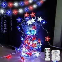 4th of July Star String Light 10ft 40 LEDs USA American Stars Patriotic Red Blue White String Light Battery Powered Independence Day Decor for Memorial Presidents Day miniinthebox