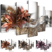5 Panels Brown Flower Lily Prints Posters Picture Home Decoration Wall Art Wall Hanging Gift Rolled Canvas No Frame Unframed Unstretched miniinthebox