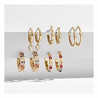 5 paris cubic zirconia hoop earrings tiny small hoop earrings set gold plated rainbow crystal huggie dangle earrings for women girls (colorful set)