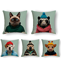 5 pcs Pillow Cover Animal Simple Casual Square Polyester Traditional Classic miniinthebox