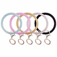 5 pcs silicone wrist keychain bracelets,  shiny bangle keyring large circle keychain holder for women girls