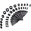 50 pcs 14g-00g ear stretching kits acrylic tapers plugs amp; silicone tunnels gauges expander set body piercing jewelry,  black