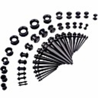 50 pcs 14g-00g ear stretching kits acrylic tapers plugs amp; silicone tunnels gauges expander set body piercing jewelry,  black