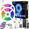 50ft 2x7.5M WIFI App Controlled Music Sync Colour Changing RGB LED Strip Lights with 24-Key Remote Sensitive Built-in Mic 5050 RGB LED Light Strip Kit DC12V