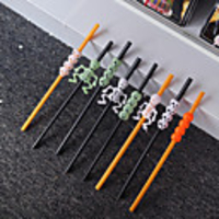 5PCS Halloween Plastic Straw Bar Ktv Drinks Shop Pumpkin Straws Ghost Straws Festival Decoration