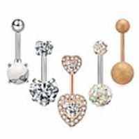 5pcs per set stainless surgical steel belly button rings navel rings barbells studs with cz/marble stone/love heart 14g body piercing jewelry for women girls silver rose gold