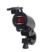 5V 3.1A Motorcycle Dual USB Charger Handlebar mounting clamp with LED digital display for iPhone Samsung and Xiaomi mobile phones