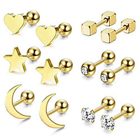 6 pairs stainless steel ball stud earrings for men women cz cartilage helix ear piercing
