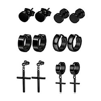 6 pairs stainless steel stud earrings for women mens black stud hoop huggie cross earrings punk style goth earrings set miniinthebox