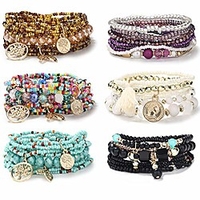 6 sets bohemian stackable bracelets for women multilayered stretch bead bracelet set boho bangles multicolor fashion jewelry
