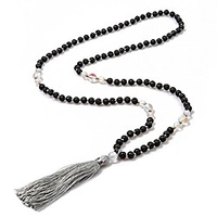 6mm mala beads necklace natural stone meditation statement necklace japa yoga rosary prayer charm beaded tassel necklace (moonstonelava)