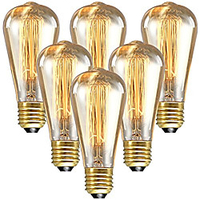 6pcs 60 W E26 / E27 ST64 Warm White 2200-2300 k Retro / Dimmable / Decorative Incandescent Vintage Edison Light Bulb 220-240 V miniinthebox