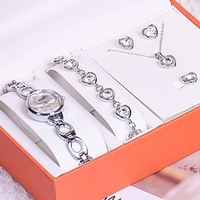 6pcs/Set Fashion Laides Women Quartz Watches Stylish Diamond Gift Watch Heart Ring Necklace Bracelet Earrings miniinthebox