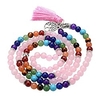 7 chakra buddha mala prayer beads 108 meditation healing multilayer bracelet/necklace w/tree of life tassel charm (rose quartz)