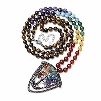 7 chakra healing crystal natural tiger eye stone beaded necklace bronze tree of life copper wire wrapped pendant necklaces yoga meditation reiki jewelry for women