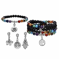 7 chakra reiki healing crystal bead charm bracelet necklace set lava rock stone aromatherapy essential oil diffuser stretch bracelets necklaces with 5 replaceable charms