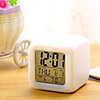 7 Colors LED Changing Digital Alarm Clock Desk Thermometer Night Glowing Cube LCD Clock