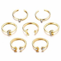 7 pcs women rings set knuckle rings gold bohemian moon and star rings for teen girls vintage crystal rings joint knot ring sets for daily fesvital jewelry gift(style7)