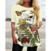 (71-75) 2021 aliexpress summer cross-border skull print half sleeve round neck irregular ladies t-shirt base miniinthebox