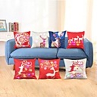 7pcs Christmas Led Pillow Elk And Elderly Cute Cushion Office Car Sofa Cushion Cover 3AA Batteries not included