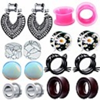 8 pairs hot woman ear gauges dangle tunnels earrings plugs silicone opal stone turquoise wooden gauges (14mm=9/16