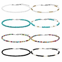 8 pcs bohemian seed bead necklaces adjustable glass beaded choker colorful summer hawaii tiny beaded boho choker handmade jewelry for women girls