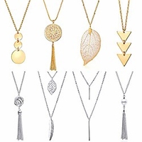 8 pcs long necklaces for women - fashion pendant necklace jewelry,  multi layer necklace,  tassel necklace,  leaf necklace,  y necklace,  gifts for women