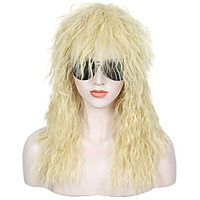 80s Heavy Metal Halloween Mullet Fancy Dress Wig Curly Blonde miniinthebox