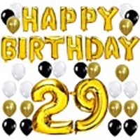 80th birthday party decorations kit - happy birthday balloon banner,  number 80 balloon mylar foil,  black gold white latex ballon,  perfect 80 years old party supplies
