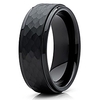 8mm black hammered tungsten carbide wedding band stepped edge mens comfort fit ring 8