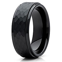 8mm black hammered tungsten carbide wedding band stepped edge mens comfort fit ring 8
