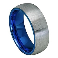 8mm comfort fit tungsten carbide wedding band domed blue inside brushed gun metal tone ring (7 to 12),  11