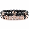 8mm crown king charm beads bracelet for men women natural black matte onyx stone beads,  7.5 gift for father