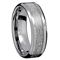 8mm men silver tungsten carbide engagement ring imitated meteorite wedding band high polished comfort fit size 10.5