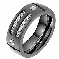 8mm titanium wedding band for men with stainless steel cables and screw design black or gold plated titanium engagement band