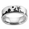 8mm width silver pipe howling wolf wolves landscape scene tungsten ring flat polished finish-free engraving inside sizes 4 to 17 (12)