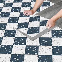 8pcs Creative Kitchen Bathroom Living Room Floor Stickers Non-slip Waterproof Wear-resistant Square Ink Blue Terrazzo Floor Stickers miniinthebox