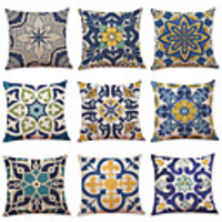 9 pcs Linen Pillow Cover,  Geometric Pattern Printing Simple Casual Square Traditional Classic