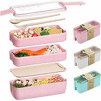900ml Portable Lunch Box 3 Layer Wheat Straw Bento Boxes Microwave Dinnerware Food Storage Container Foodbox 3sets 1set miniinthebox