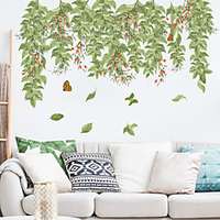 90x30cm Fresh Green Leaves Plants Wall Stickers Bedroom Living Room Removable Pre-pasted PVC Home Decoration Wall Decal 2pcs miniinthebox