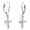 925 solid sterling silver cubic zirconia dangling cross leverback earrings–small cz dangle cross jewelry