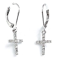 925 solid sterling silver cubic zirconia dangling cross leverback earrings–small cz dangle cross jewelry
