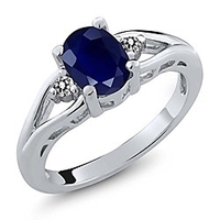 925 sterling silver blue sapphire and white diamond 3-stone women