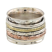 .925 sterling silver copper brass spinner meditation ring 