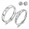 925 sterling silver couple rings cubic zirconia wedding ring for his amp; her promise ring adjustable (crown ring)