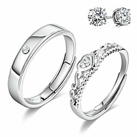 925 sterling silver couple rings cubic zirconia wedding ring for his amp; her promise ring adjustable (crown ring)