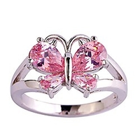 925 sterling silver created pink topaz filled butterfly ring size 7