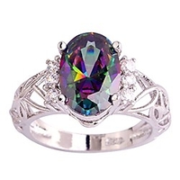 925 sterling silver created rainbow topaz filled floral anniversary ring size 6